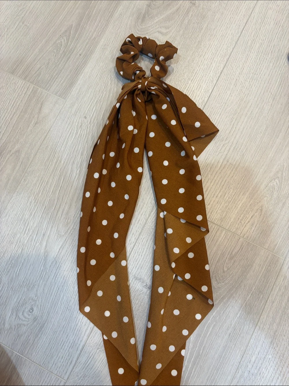 Polka Dot Brown Hair Scarf Scrunchie